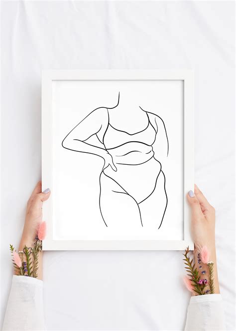 Female Body Line Art Curvy Woman Art Print Body Positive Etsy