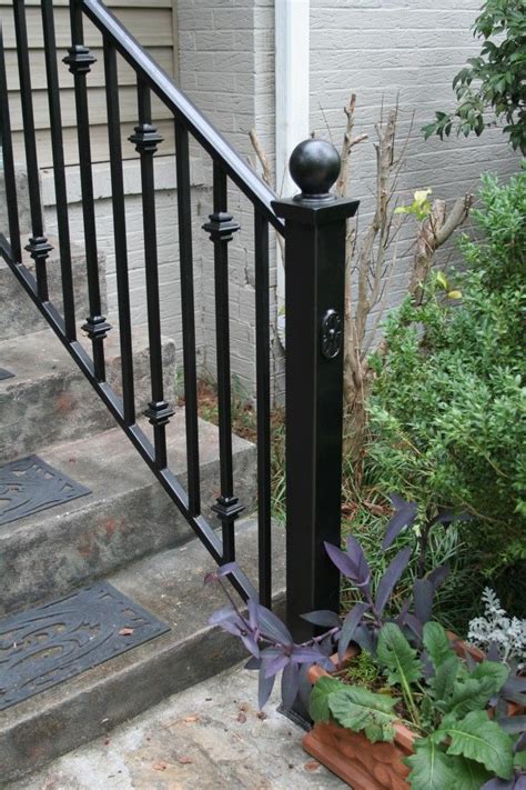1 step black safety handrail, one step hand rail for outdoor or indoor stairs, railing, wrought iron, , victorian, metal. railing | Railings outdoor, Exterior stairs, Iron railings outdoor