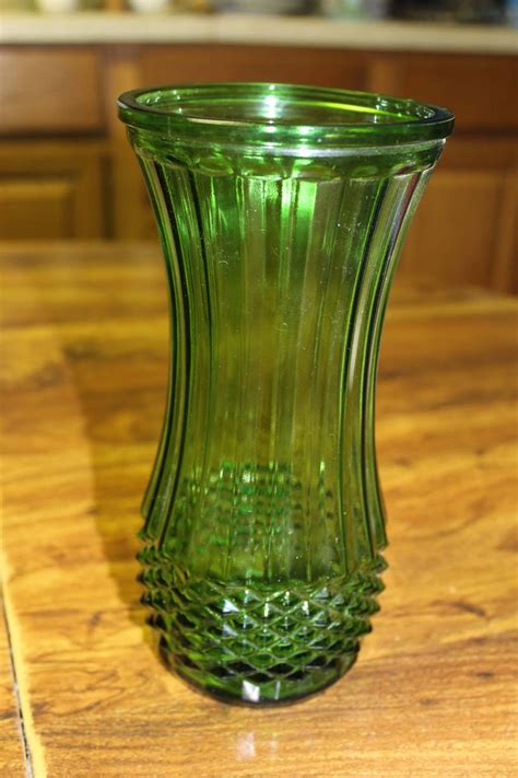 Hoosier Glass Vase In Green Glass With Diamonds And Lines Etsy Green Glass Glass Vase Vase