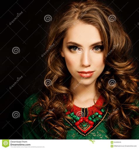 Curly Hair Girl Beautiful Fashion Model Woman Stock Photo