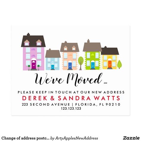 New Street Colorful Houses Business Address Announcement Postcard