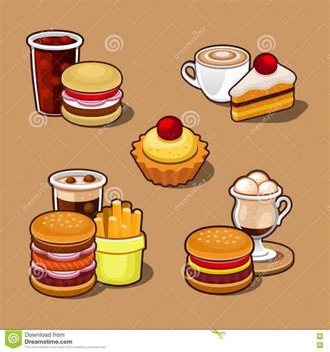 Set Of Colorful Cartoon Fast Food Royalty Free Stock