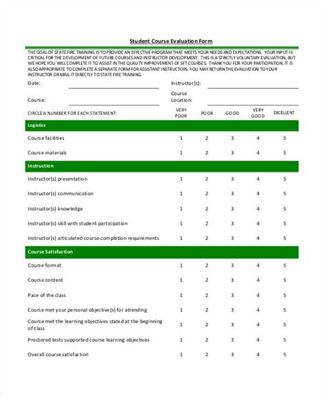 Free 39 Student Evaluation Forms In Pdf Excel Ms Word