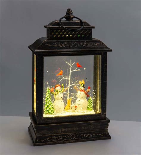 Musical Lighted Woodland Snowman Snow Globe Lantern Plow And Hearth