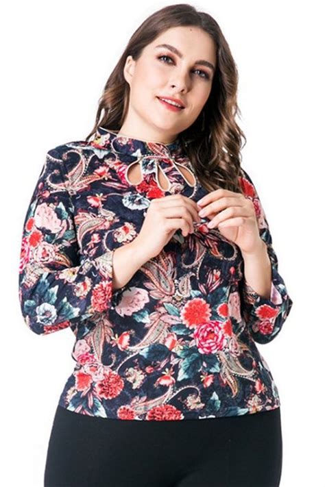 plus size print floral three quarter sleeve women s blouse blouses for women sleeves women