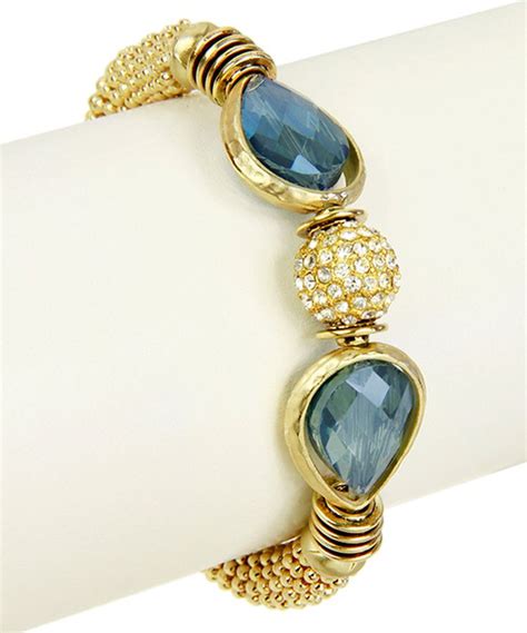 Saachi Style Blue Goldtone Bead Stretch Bracelet Beaded Stretch