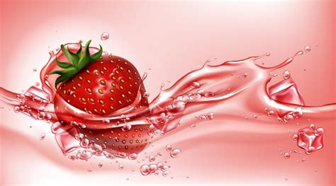 Free Vector Strawberry With Juice Flowing Splash Realistic