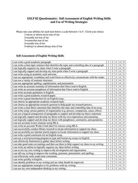 Writing Skills Survey Questionnaire Form Fill Out And Sign Printable