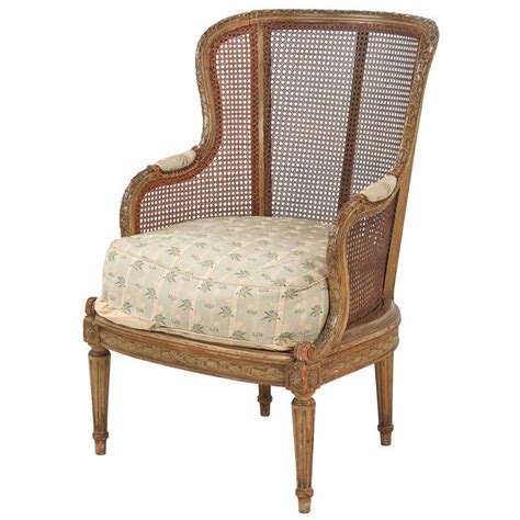 Finely Carved French Louis Xvi Style Antique Bergere Arm Chair C 1890