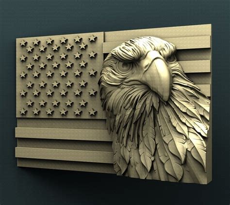 An Eagle And The American Flag Made Out Of Metal