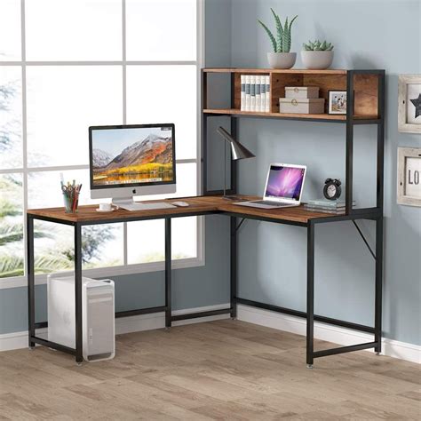 Tribesigns 55 Inch L Shaped Computer Desk With Hutch Space Saving