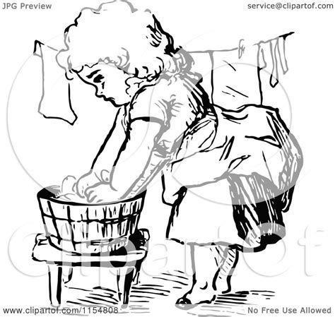 Follow the manufacturer's instructions to add the bluing agent to your wash water. Clipart of a Retro Vintage Black and White Girl Washing ...