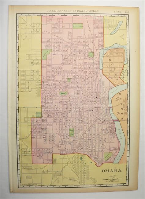 Large Vintage Map Omaha Nebraska And Kansas City Ks Mo 1903 Antique