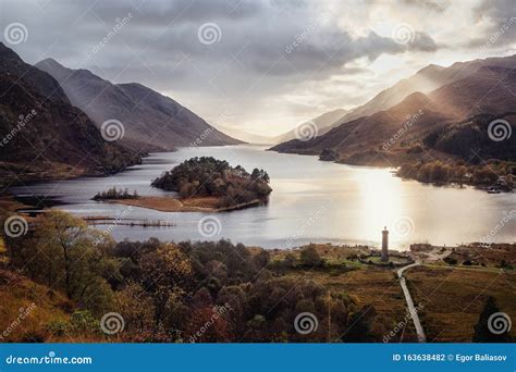 View With Famous Scottish Lake Loch Shiel With Glenfinnan Monument On