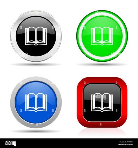 Book Red Blue Green And Black Web Glossy Icon Set In 4 Options Stock