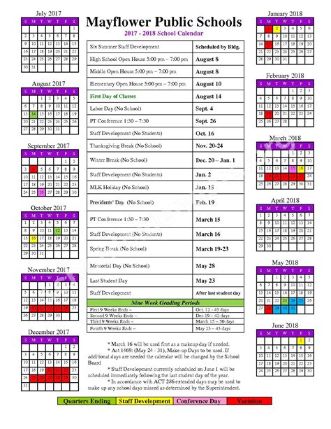2017 2018 District Calendar Mayflower School District Mayflower Ar