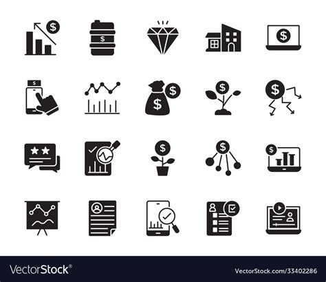 Financial Investment Glyph Icons Royalty Free Vector Image
