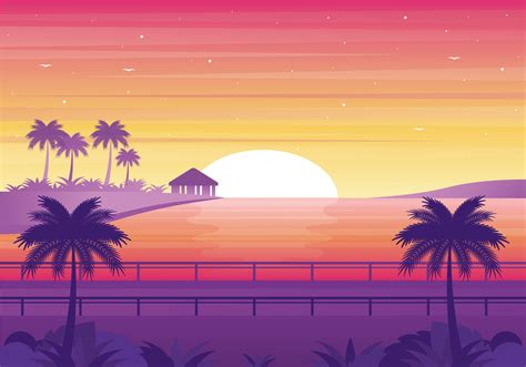 Vector Sunset Landscape Illustration Vector Art At Vecteezy