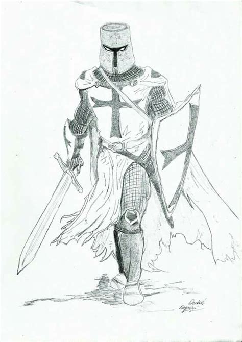 A Drawing Of A Knight Holding Two Swords