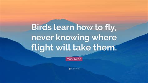When everything seems to be going against you, remember that the airplane… find very good jokes, memes and quotes on richard bach spirit of flight | inner art of airmanship blog. Mark Nepo Quote: "Birds learn how to fly, never knowing ...