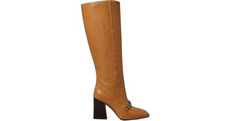 tory burch perrine leather heeled tall boots in brown lyst