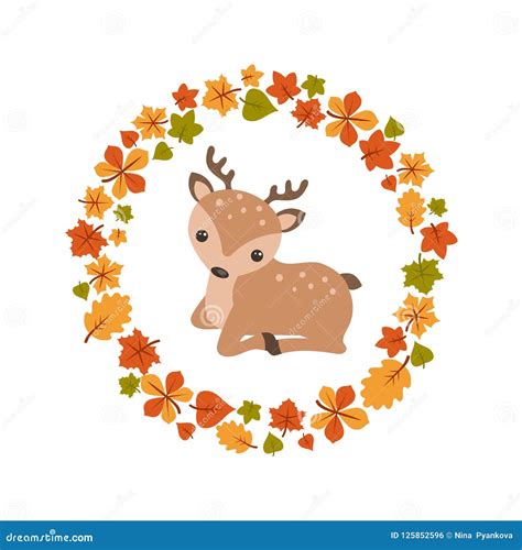 Vector Autumn Background With Cute Deer Stock Vector Illustration Of