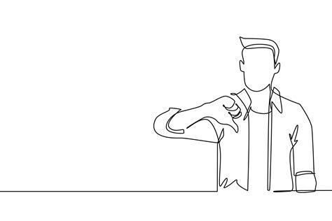 Single Continuous Line Drawing Unhappy Young Man Showing Thumbs Down
