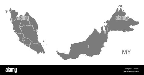 Malaysia Federal States Map Grey KR50HE 