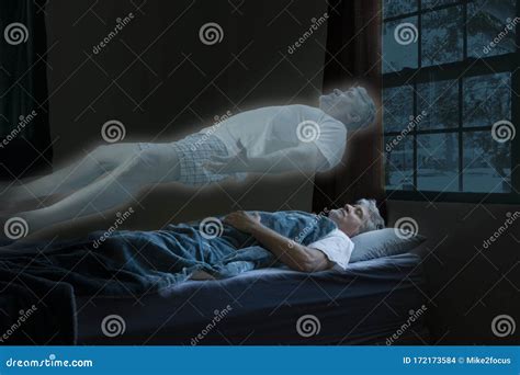 Spirit Or Angel Leaving Body Of A Dead Man Who Has Died In His Sleep As