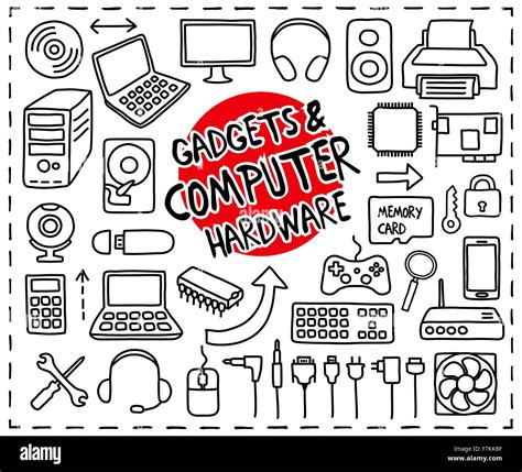 Doodle Computer Hardware Icons Stock Vector Image And Art Alamy