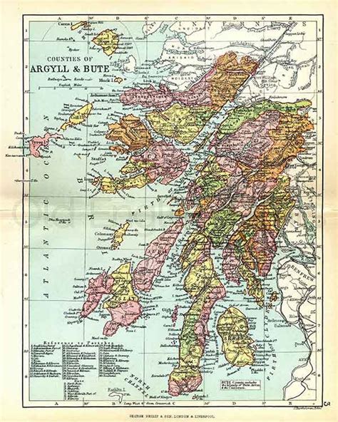 Argyll And Bute Shire Antique Scottish County Map A3 Size Etsy