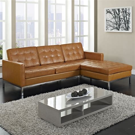 Tufted Faux Brown Leather Chaise Couch Combined Rectangle Gray Laminated Wooden Coffee Table With Sectional Sofa Small Space Also Small Space Sectionals 