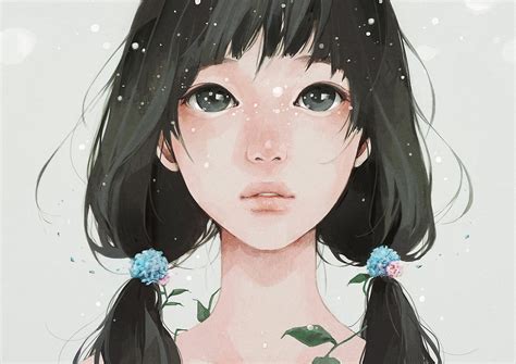 Original Anime Girl Face Long Hair Black Hair Wallpaper 1440x1018