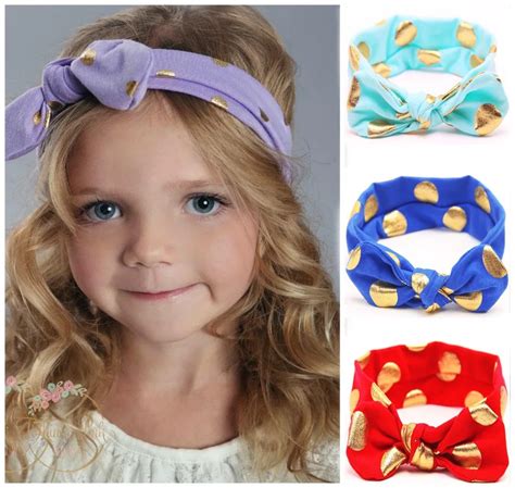 New Fashion Baby Girl Cute Bow Headbands Candy Color Bronzing Dot Print
