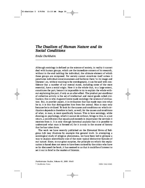 Pdf The Dualism Of Human Nature And Its Social Conditions By Émile