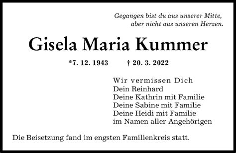 traueranzeigen von gisela maria kummer augsburger allgemeine zeitung