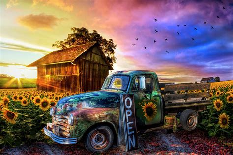 Vintage Truck With Sunflowers 206 File For Free