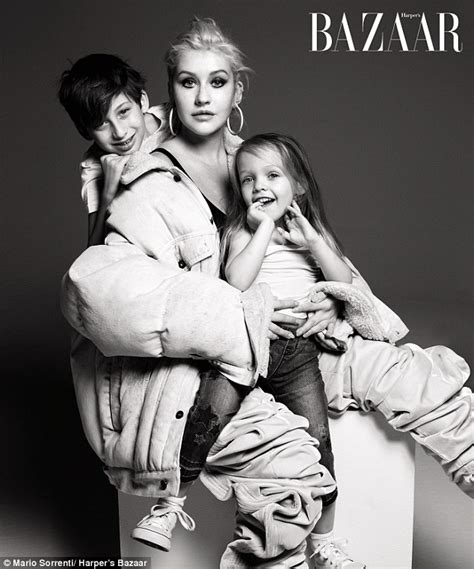 Christina Aguilera Poses With Her Cute Kids For Harpers Bazaar Daily