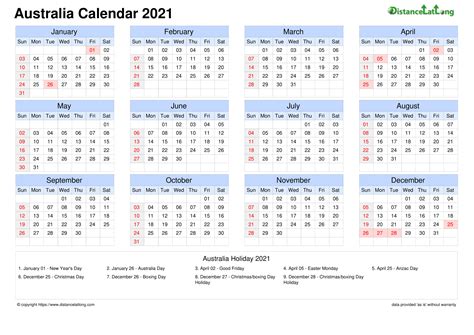 Calendar Horizontal Grid Sunday To Saturday Bank Holiday Australia A4