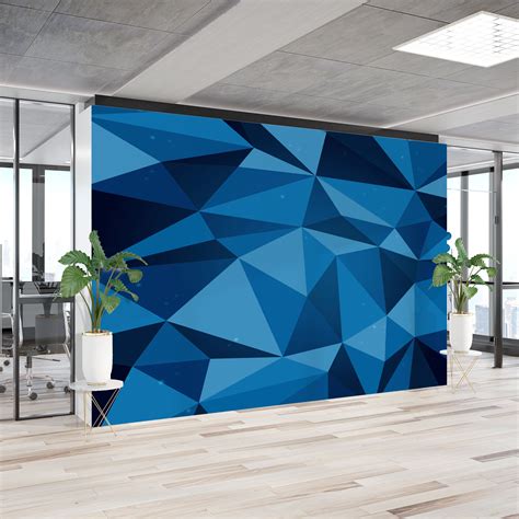 Blue 3d Geometric Mural Wallpaper Pvc Free Non Toxic