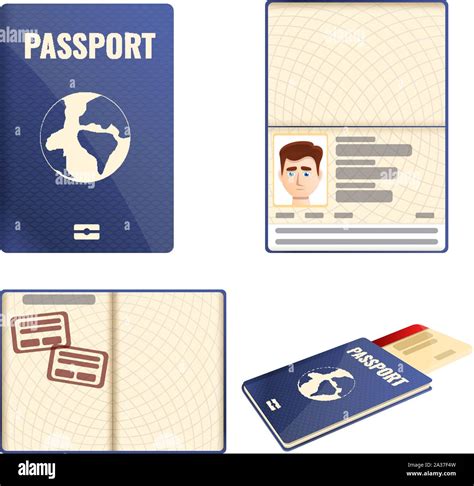 Passport Icons Set Cartoon Set Of Passport Vector Icons For Web Design