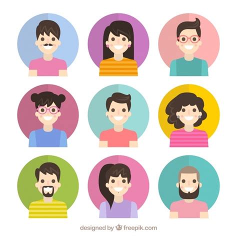 Happy Avatars With Colorful Circles Free Vector