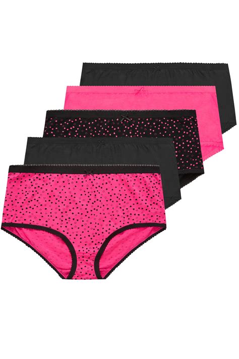 5 Pack Black And Pink Mini Heart Full Briefs Yours Clothing