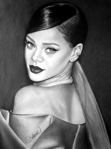 Charcoal Drawing Design Rihanna Drawing Celebrity Drawings Drawings
