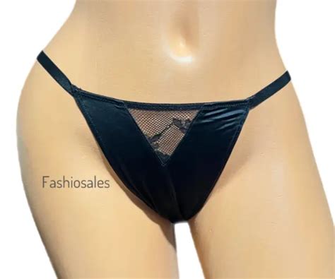 Victorias Secret Very Sexy Satin Lace Cheeky Panty Medium Black