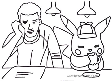 Coloring Pages Kids Detective Pikachu Coloring Sheet