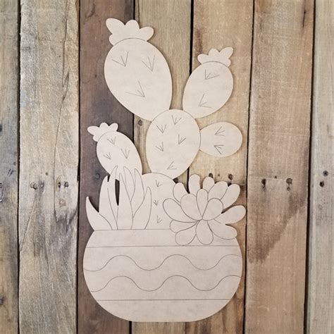 Cactus In Flower Pot Wall Art Wood Cutout Paint By Line Ws