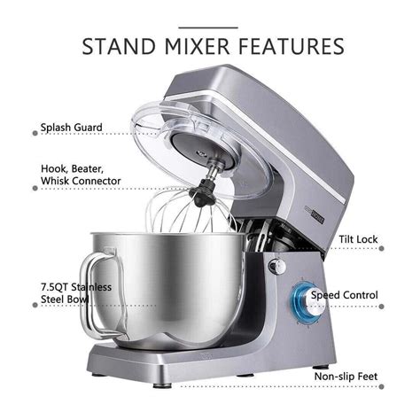 vivohome 7 5 quart stand mixer 660w 6 speed tilt head kitchen electric food mixer with beater