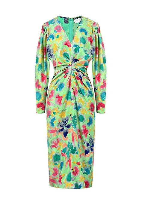 Vintage Emanuel Ungaro Dress Made Of Jacquard Silk With A Bright Print