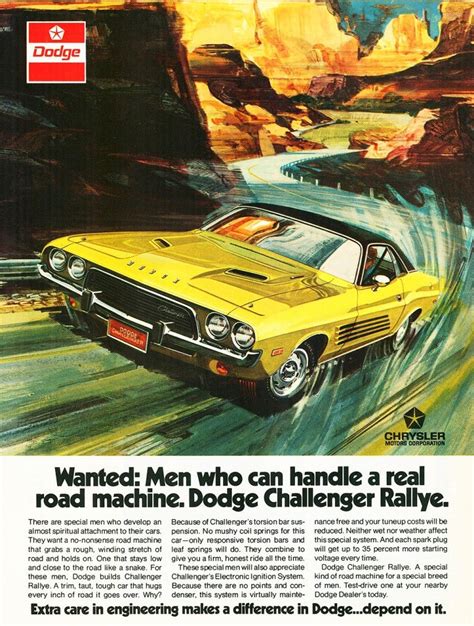 1973 Dodge Challenger Ad Car Advertising Muscle Car Ads Dodge